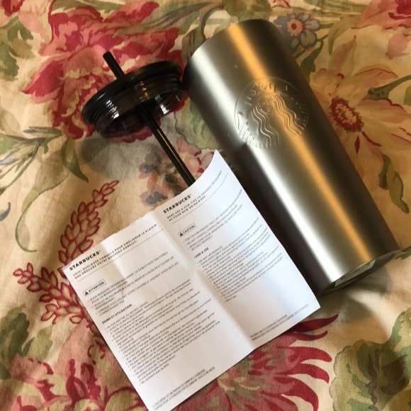 STARBUCKS Large venti Stainless Steel Cold Drink Cup Dual-Wall Black Straw NEW - Picture 10 of 14